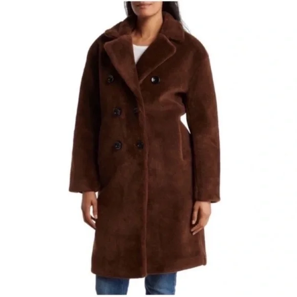 Rebecca Minkoff Long Wool Teddy Coat Brown - Picture 8 of 8